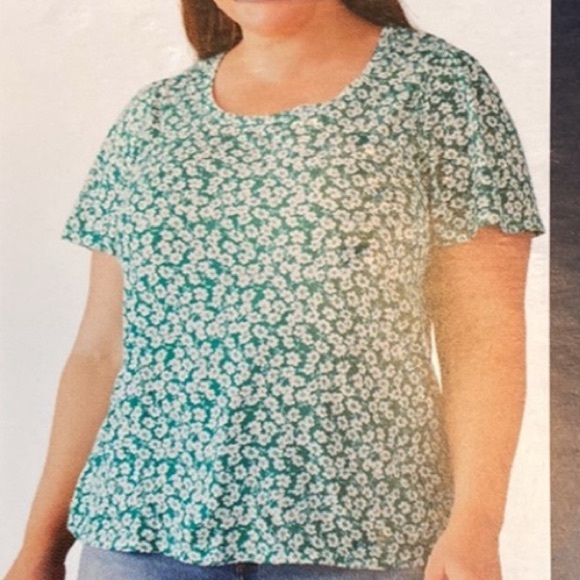 Lucky Bramd women’s short sleeve top size L green floral printed top NWT! - Picture 1 of 8